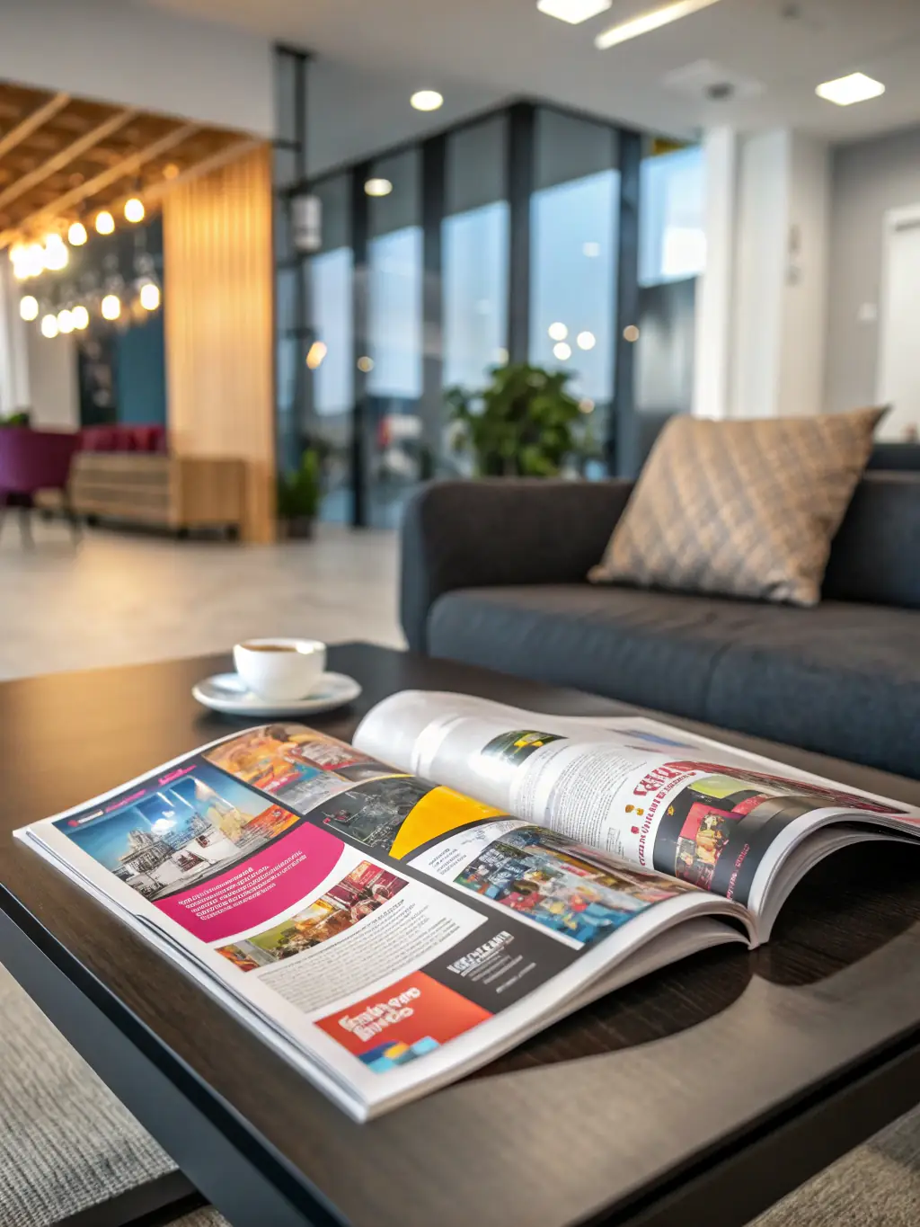 A visually appealing layout of a Southern and London Times magazine spread featuring a full-page advertisement, demonstrating the magazine's high-quality printing and design standards.